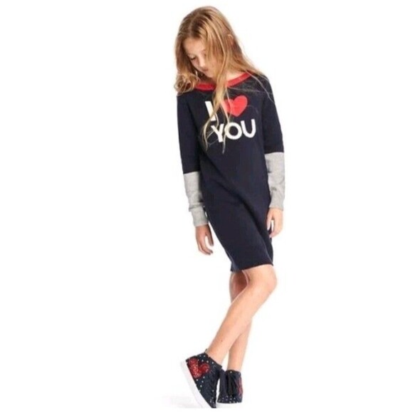 Gap Kids Intarsia Love Sweater Dress Blue Galaxy Size M - Picture 1 of 7